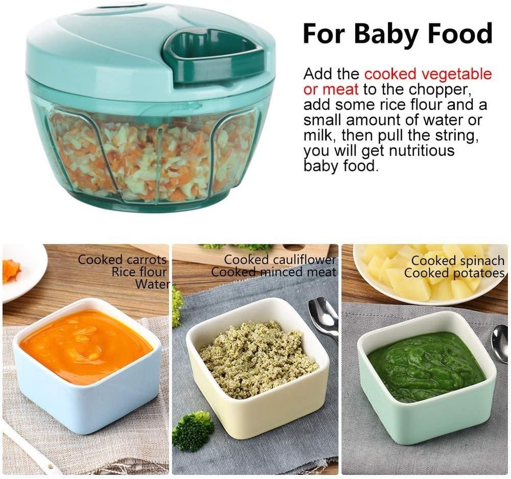 Compact Blue Vegetable Chopper - Adjustable Speed Manual Food Processor, 500ml