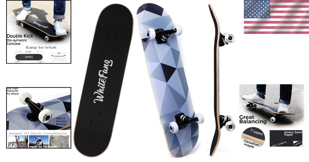 Maple Deck Skateboard for Beginners, 31" Double Kick