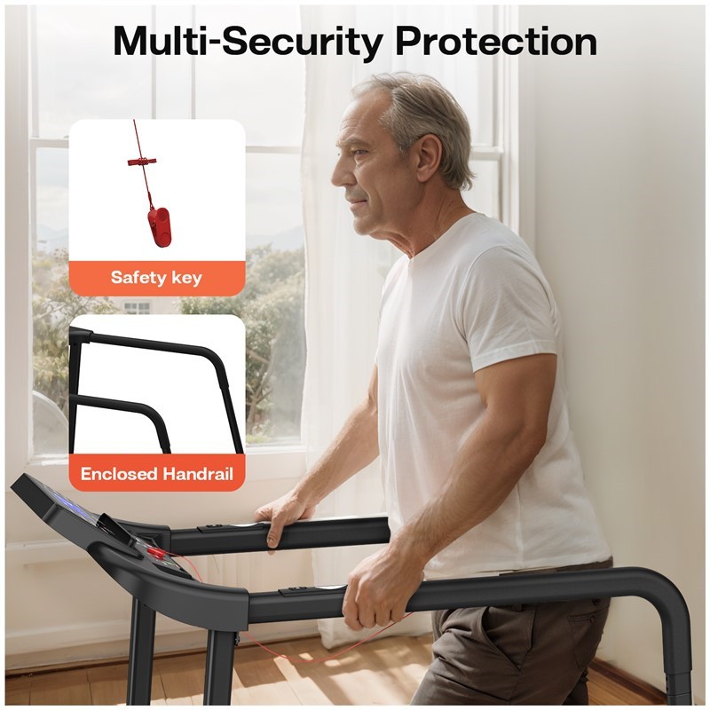 Foldable Elderly Rehabilitation Treadmill with LED Display & Pad Holder