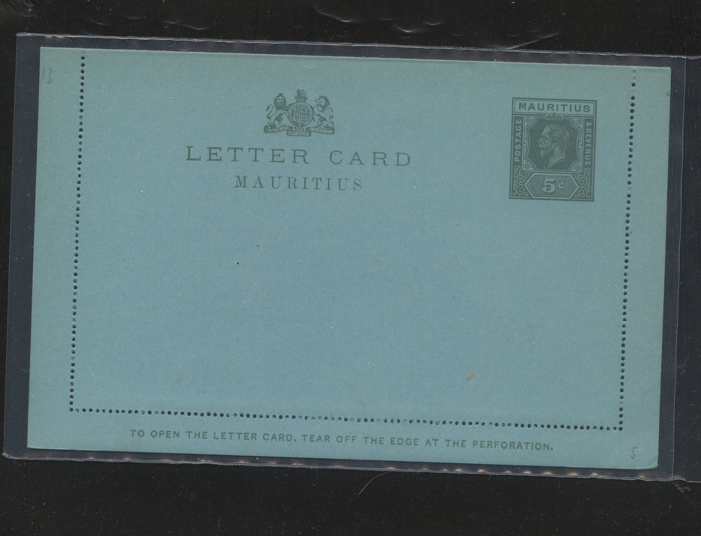 Mauritius  postal letter card  5 cent unused            KL0524