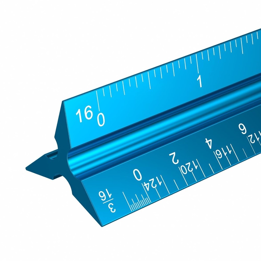 High-Impact 12" Blue Triangular Scale Ruler - Perfect for Engineering Drafting