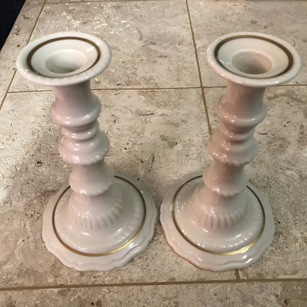 Lenox Candleholder Set Gold Trim 8.25”