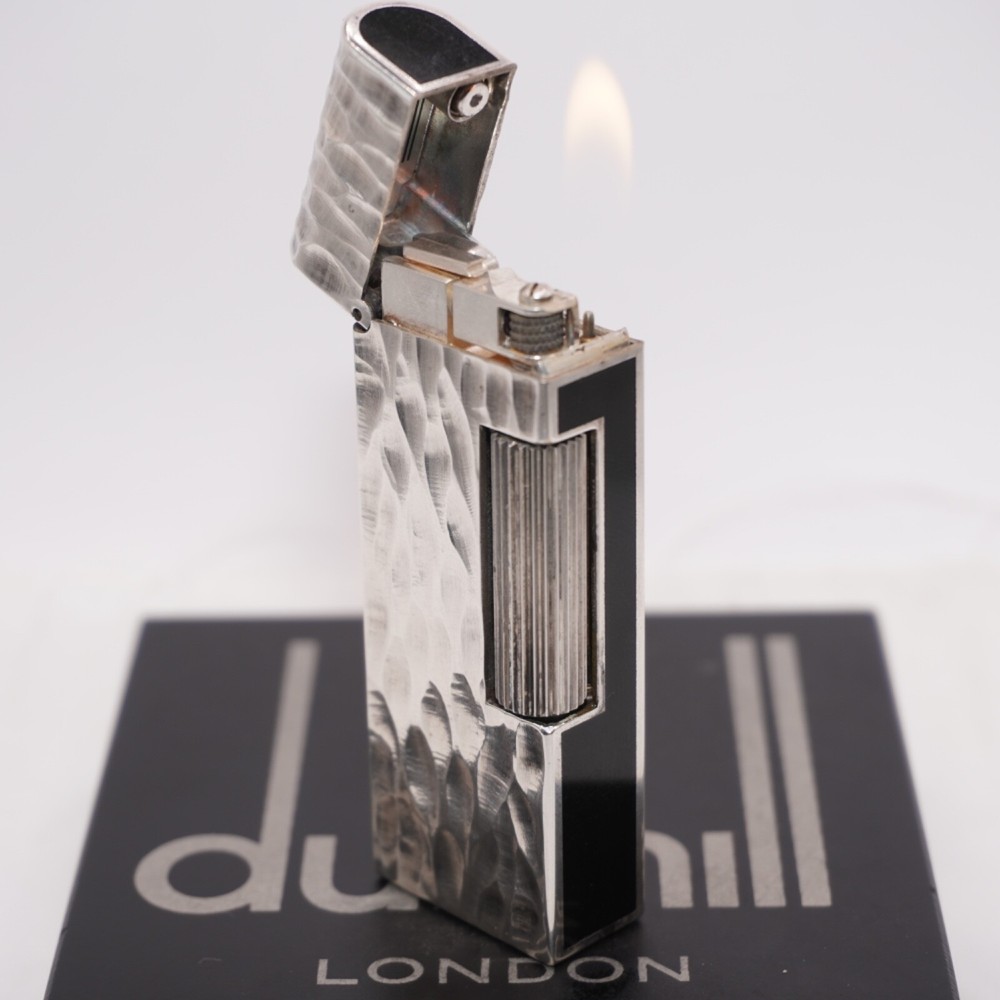 Dunhill Rollagas Lacquer Dome Lighter Silver plated with Black Lacquer_Working
