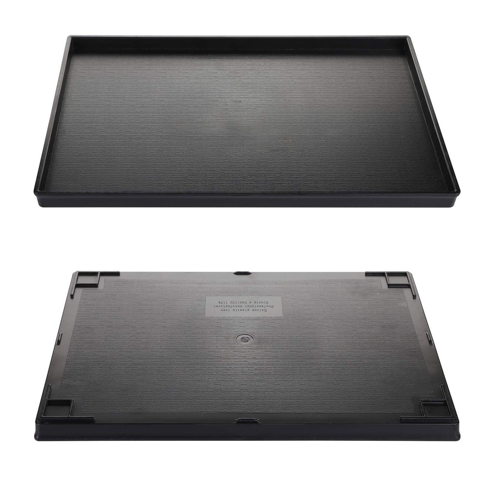 Black Rectangular Serving Trays Non-Slip Plastic Cafeteria 2 Pack