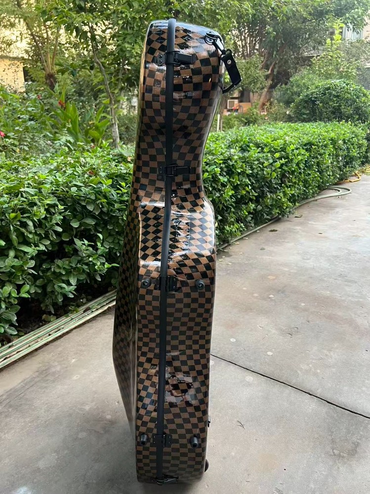 Checkered pattern Cello Case Carbon Fiber Hard case Box with bow holder 1/2