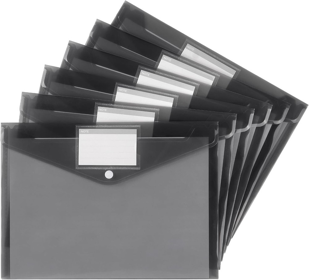 Translucent 6 Pack Plastic Envelopes with Snap Button & Label Pocket - Dark Grey
