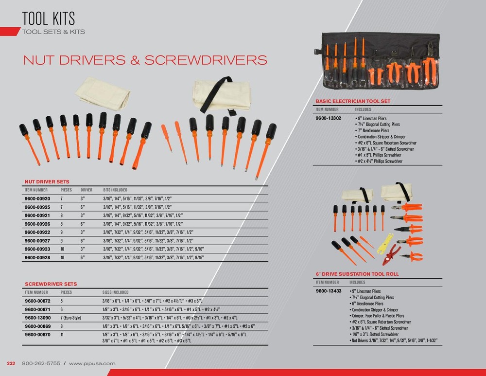 Pip 9600-13302 : 9pc Basic Electrician's Tools