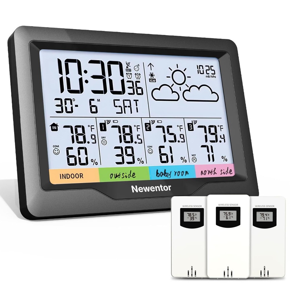 Weather Station Wireless Indoor Outdoor Multiple Sensors Digital Atomic Clock We