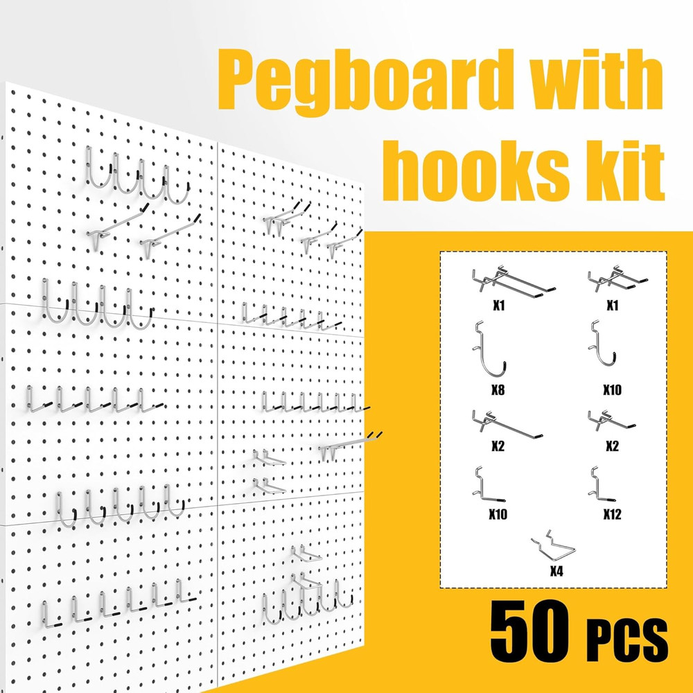 Peg Board, 6 Pack Metal Pegboard Panels White Pegboards Wall Organizer with 50 H