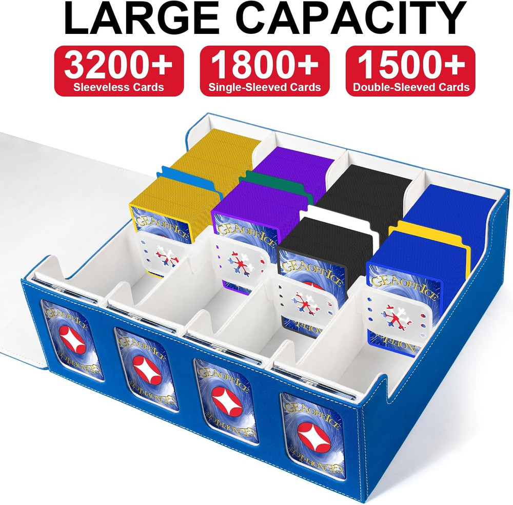 Trading Card Storage Box with Commander Display, 3200+ Card Deck Case with Magne