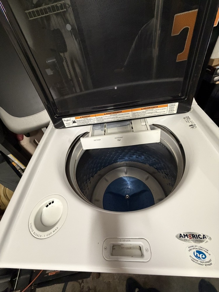White Whirlpool Cabrio Washing Machine with glass lid