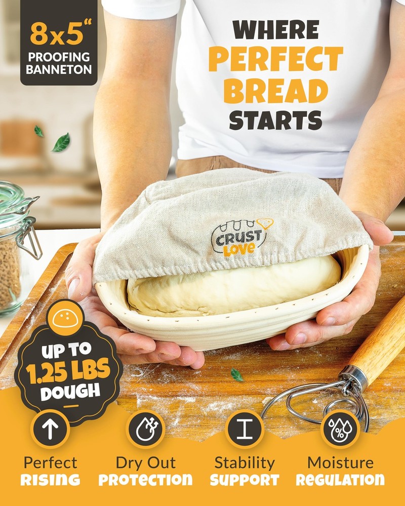 CRUSTLOVE Loaf Pan for Bread Baking - incl. Sourdough 2QT Oval, Red