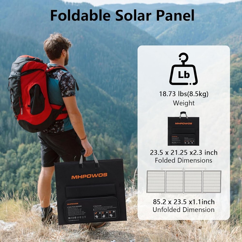 Portable Solar Panel 220W 40V Monocrystalline Foldable