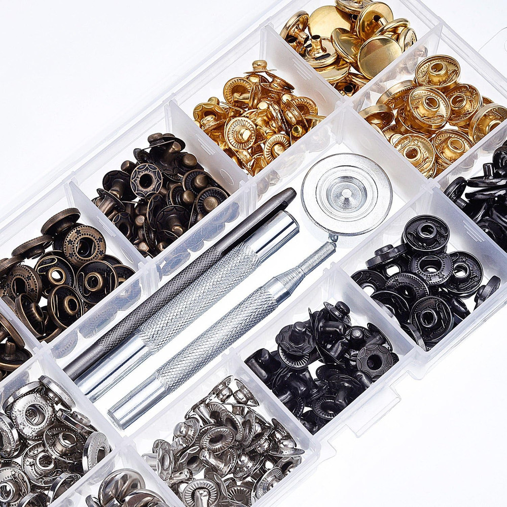 100 Set Snap Fasteners Leather Snaps Button Kit Press Studs with 4x Fixing Tools