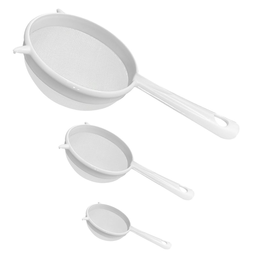 3 Pack Plastic Fine Mesh Strainer Set Double Ear Food Filter with Handle