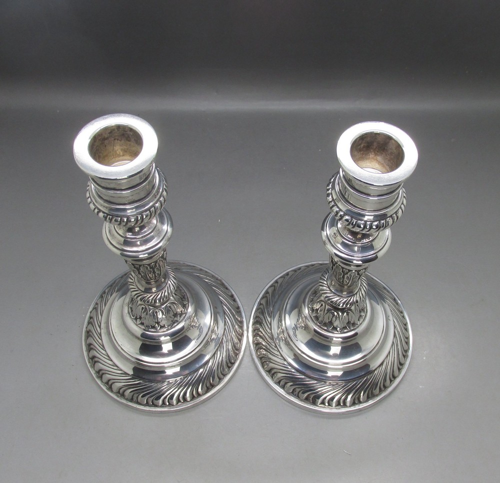 VINTAGE GOOD PAIR SOLID STERLING SILVER 7" CANDLESTICKS 516g SvT DENMARK c1955