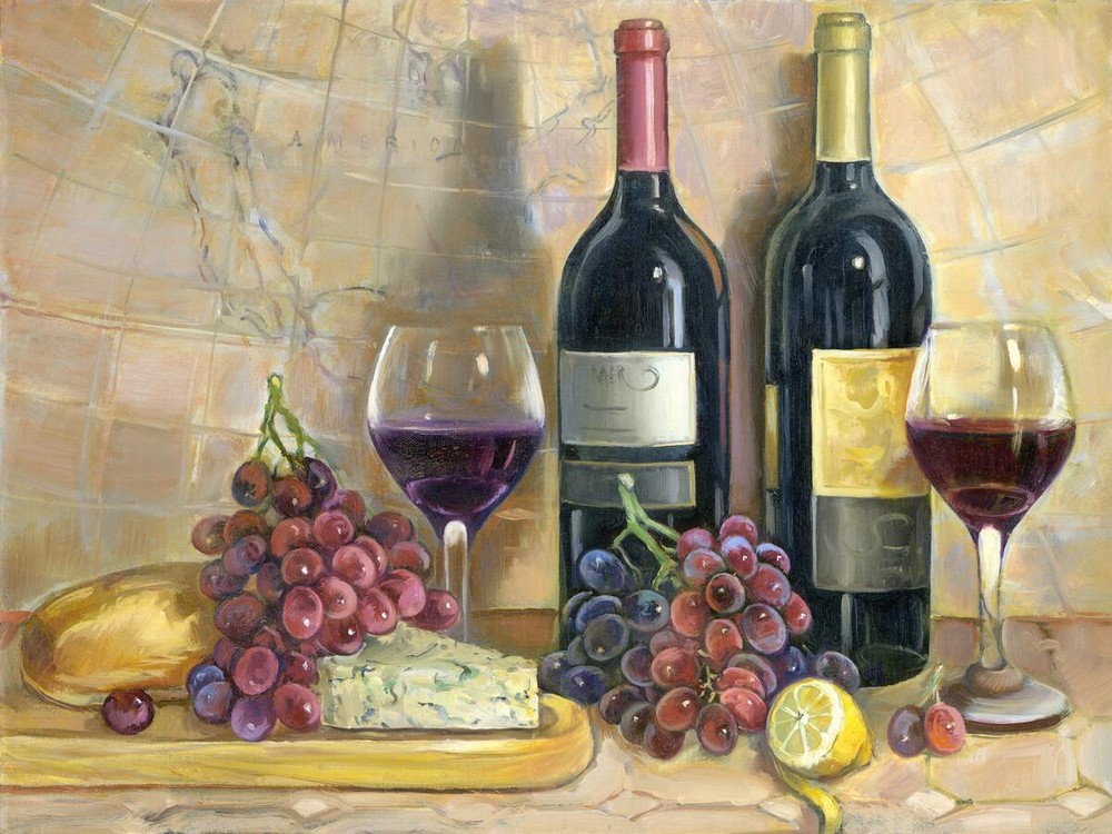 Ceramic Tile Mural Kitchen Backsplash - Bread and Wine -Cooking Chef Gourmet Art