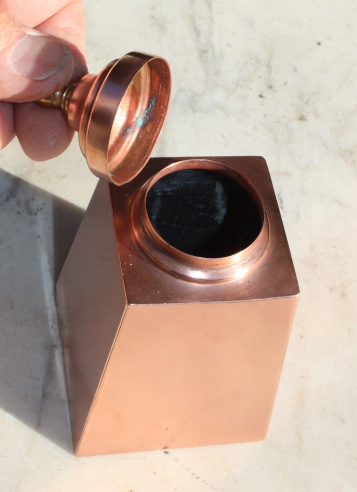 Antique Copper Brass Tea Caddy with Lid Tin Lined Stash Box, Pyramid Shape