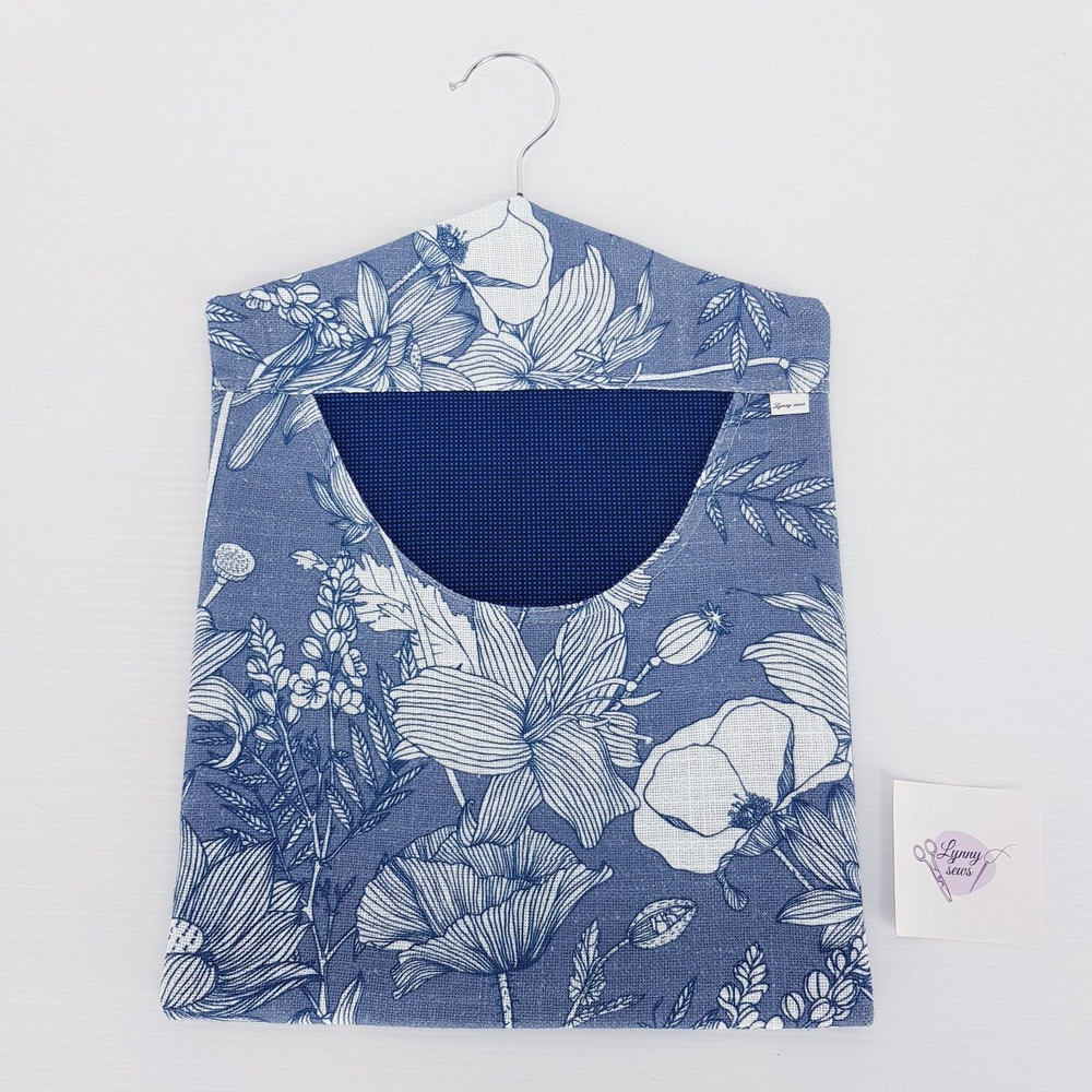 Peg Bag Handmade Blue Floral Front Patterned Lined Laundry Clothes Peg Holder