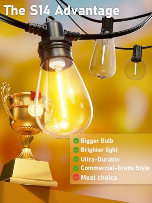 60FT LED Outdoor String Lights with 16+1 Edison Shatterproof IP65 60 Ft