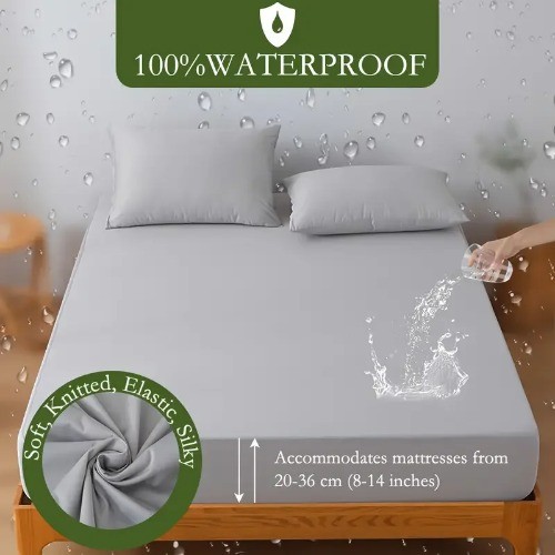 Jersey Knit Waterproof FittedSheet High Elasticity Solid Mattress ProtectorCover