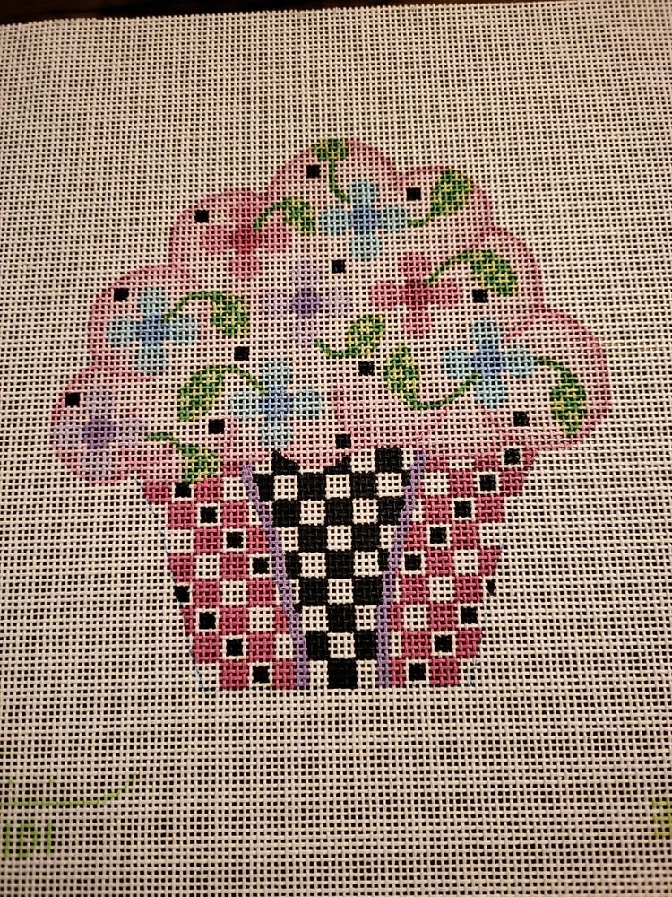 Spring Floral Cupcake Needlepoint Canvas