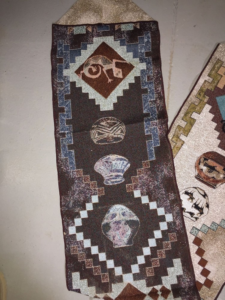 Long Patterned Southwestern Tapestry Table Runner with Tassels