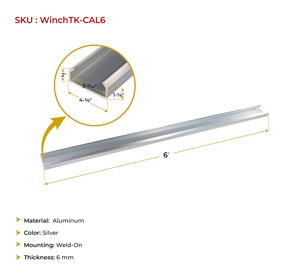 6' Aluminum C-Channel Sliding Winch Track