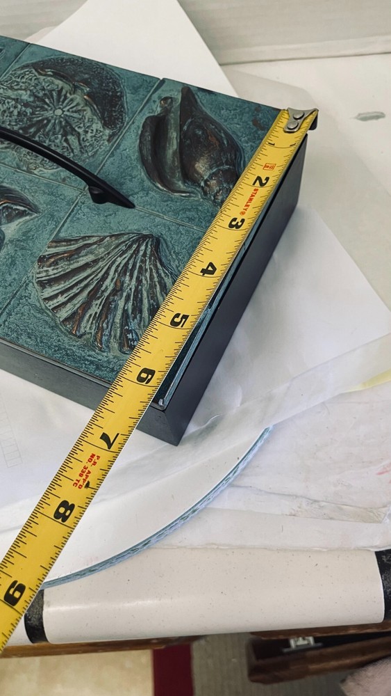 Beach Winter Blue Rectangular Decorative Bamboo Box Shells on Handmade lid 9x 6"