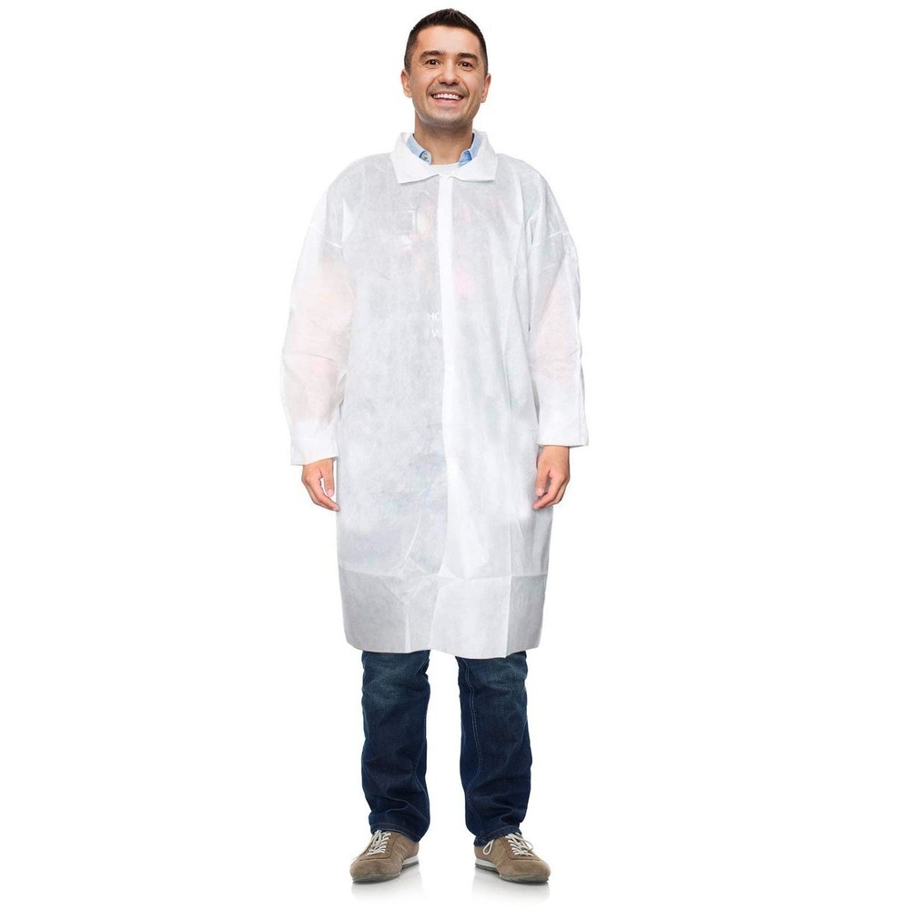 White Disposable Lab Coats Breathable Elastic Wrists 30 Count Medium Size