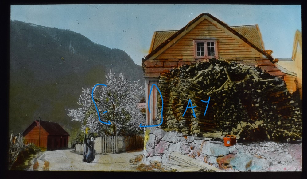 WOOD STACK AT EIDE NORWAY 1907 Magic Lantern Slide ANTIQUE PHOTOGRAPH