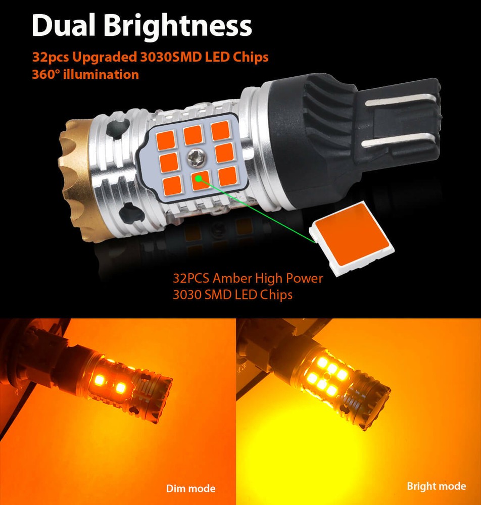 Lasfit Amber 7443 7444 LED Front Turn Signal Blinker Light Bulbs No Hyper Flash