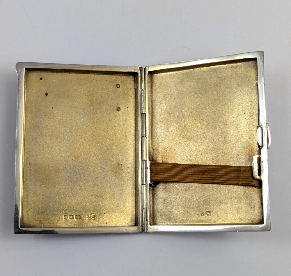 Art Deco sterling silver & black enamel cigarette case Goldsmiths & Silversmiths