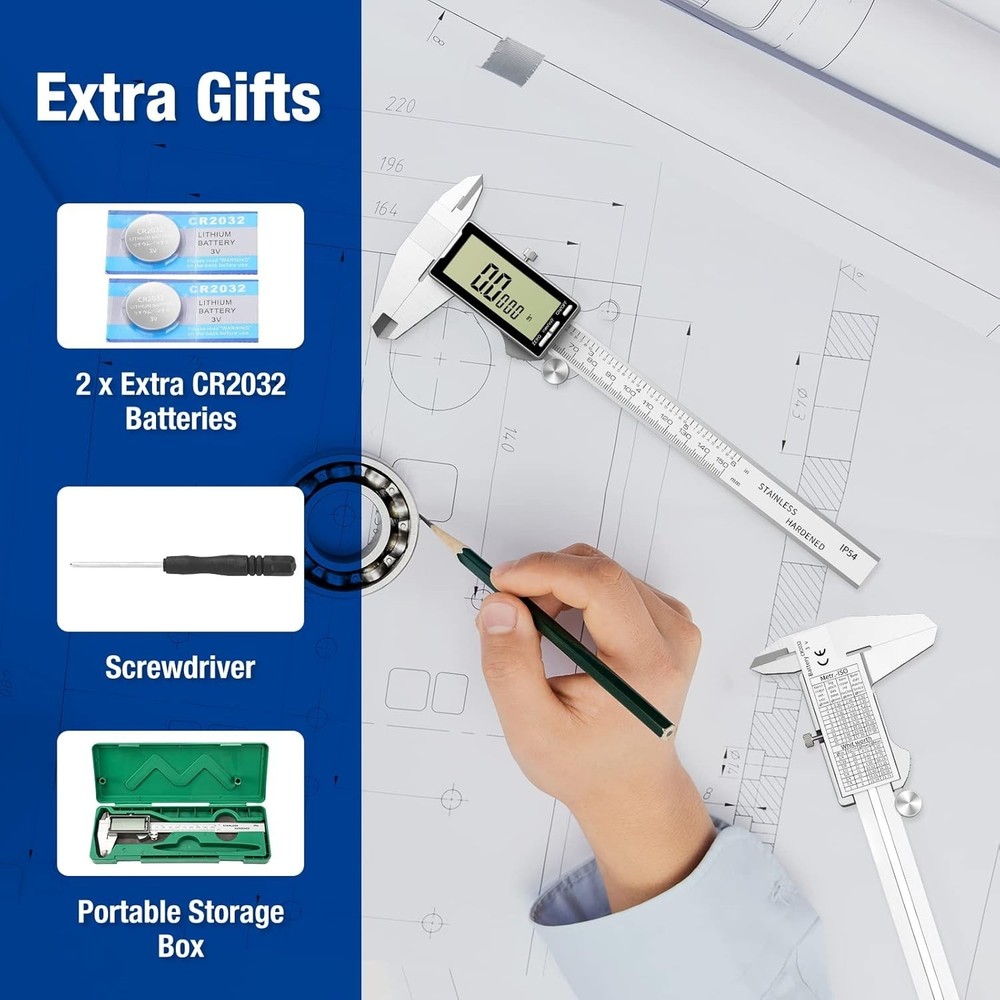 High-Accuracy 6" Digital Caliper with Depth Probe & Waterproof Stainless Design