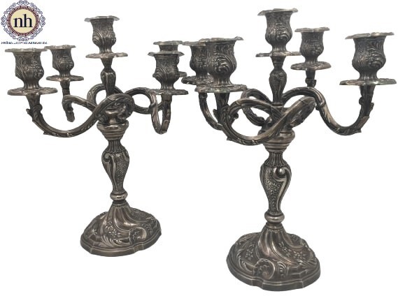 Pair of Rococo Style Silver 5-Light Candelabra
