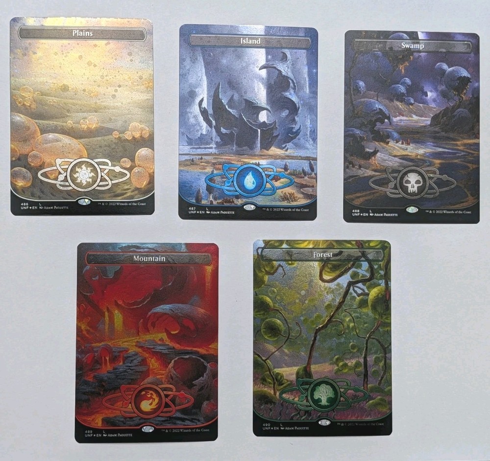 MAGIC MTG UNFINITY BORDERLESS PLANETARY GALAXY FOIL BASIC LAND SET Pack Fresh