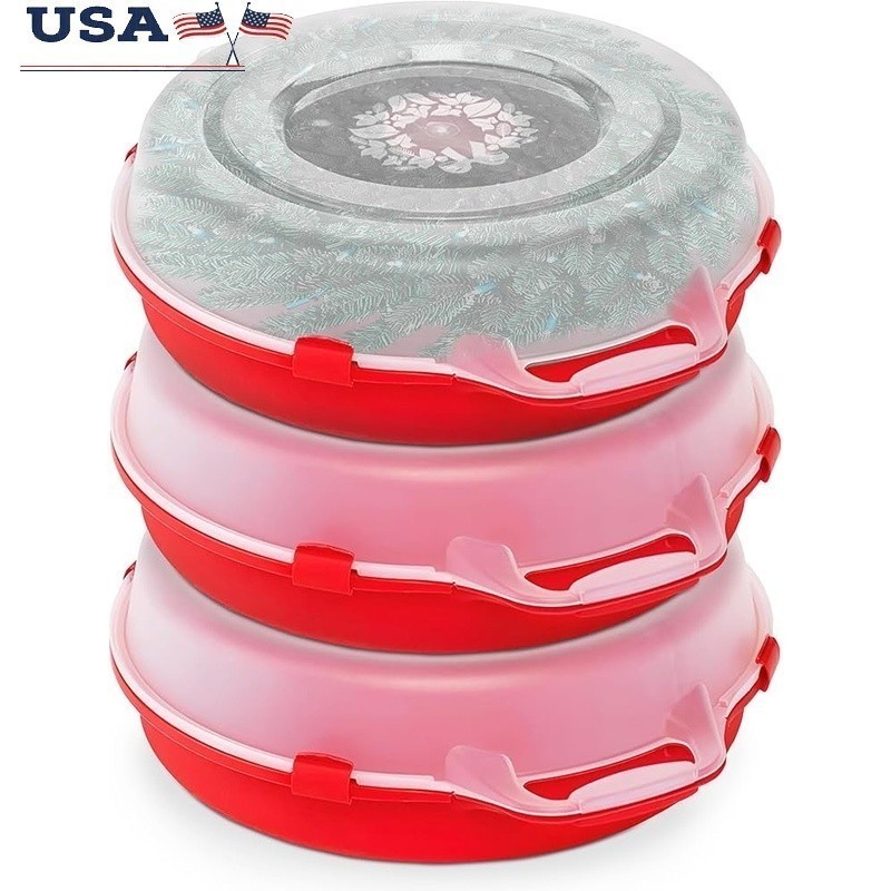 Wreath Storage Containers W/ Lids Heavy Duty Plastic Stackable Holiday Organizer