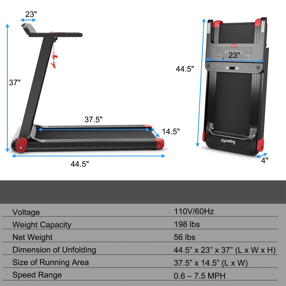 Folding Electric Treadmill Compact Walking Running Machine w/APP Control Speaker