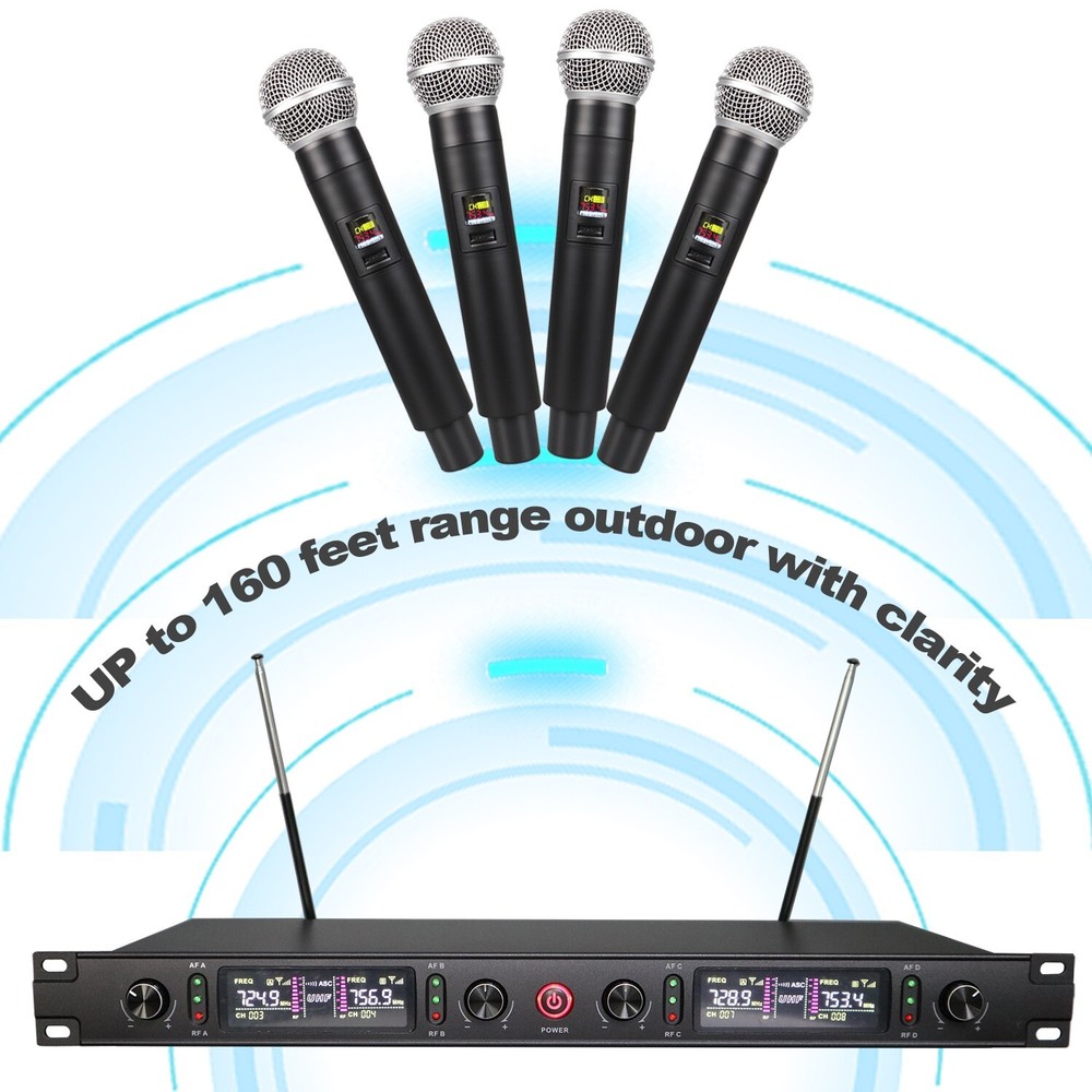 Professional Microphone Wireless 4 Channels Handheld Dynamic Karaoke Mic Band