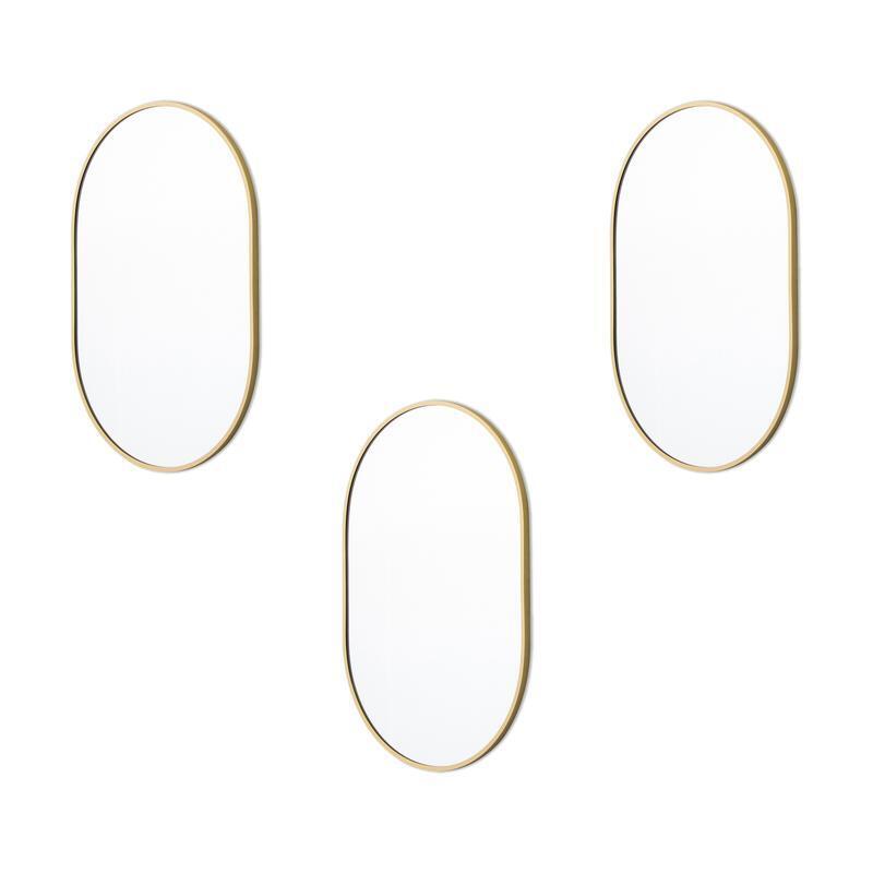 3 Pc Oblong Wall Mirror Set Modern Capsule Design Decorativev Removable Chain