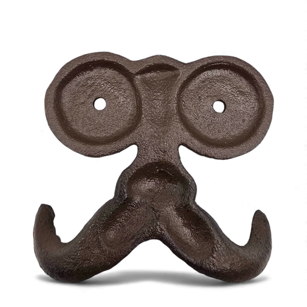 Whimsical Cast Iron Mustache Hook Double Wall Mount Coat & Hat Hanger