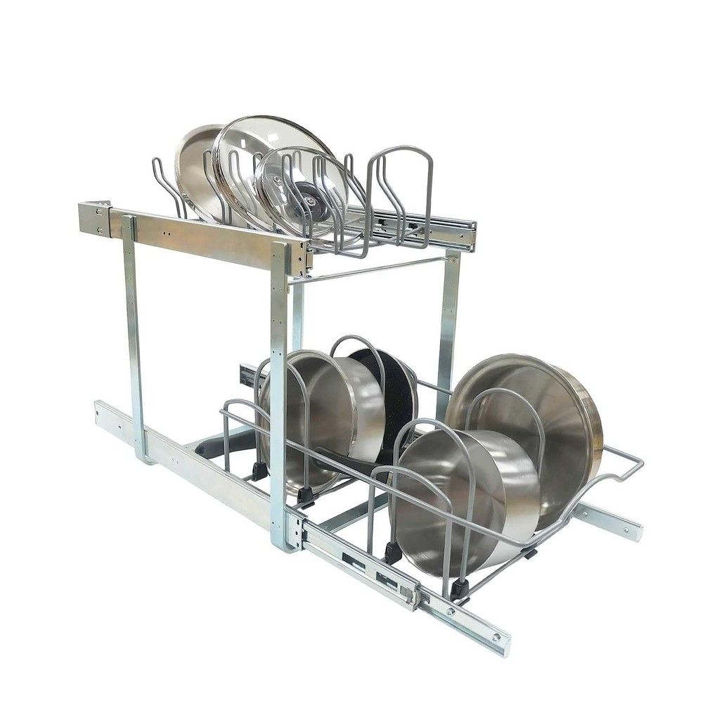 2 Tier Pull Out Pot and Pan Organizer,(11½"W x 22" D) Pull Out Cabinet Organi...