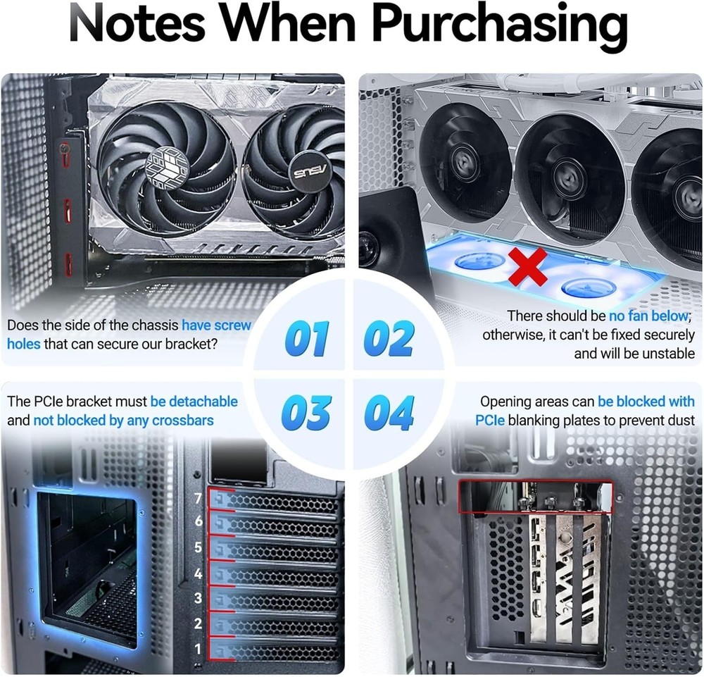 Stylish Black Vertical GPU Holder for Secure PCIe Mounting - Brushed Design