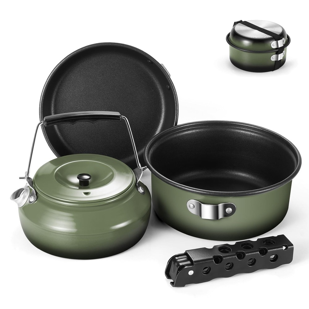 Odoland Bundle - 2 Items Camping Cookware Mess Kit and 5pcs Camping Cookware