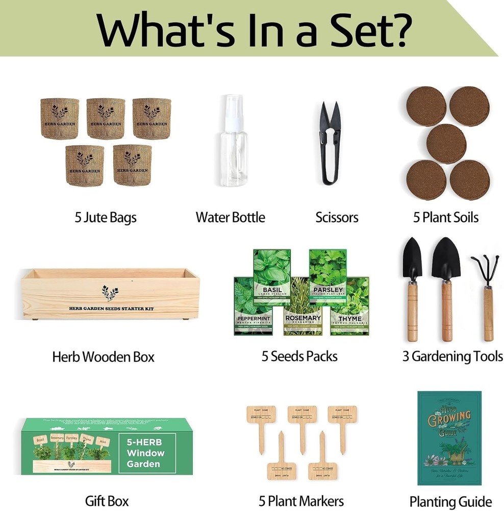 Indoor Herb Grow Kit 5 Seeds Garden Starter Kit
