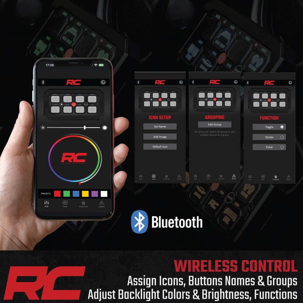 8-Gang Bluetooth RGB Backlit Switch Panel & Relay System - Multicolor 8-Way
