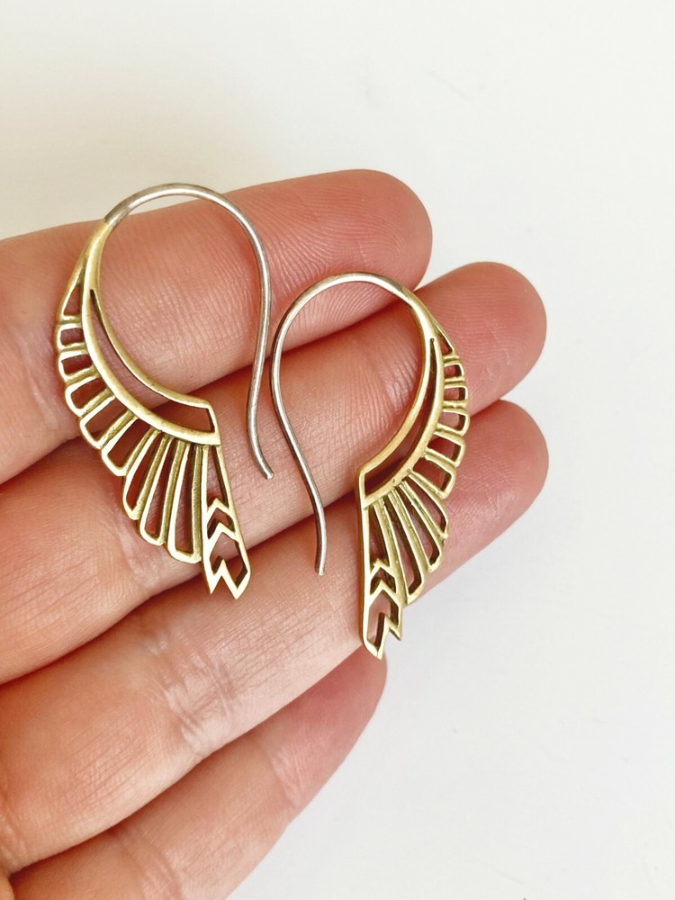 Art Deco Gold Tone Wing Earrings