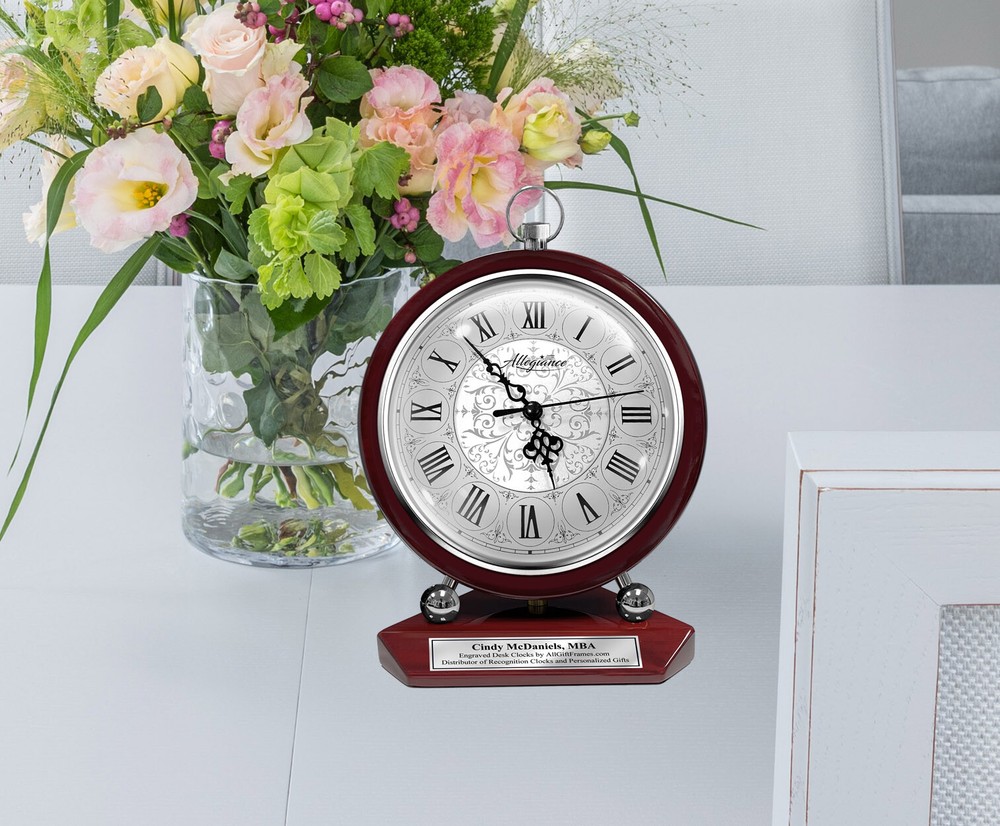 Personalized Clock Large Mantel Silver Desk Shelf Custom Retirement Anniversary