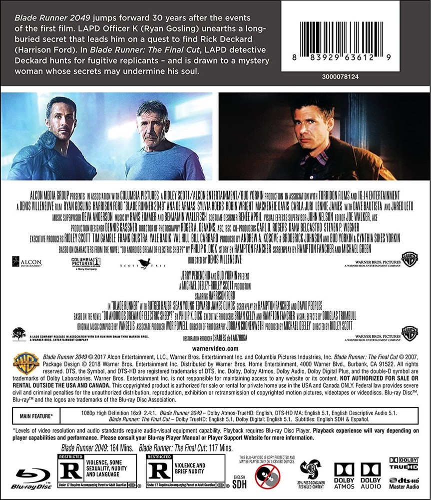Blade Runner The Final Cut / Blade Runner 2049 Blu-ray Harrison Ford NEW