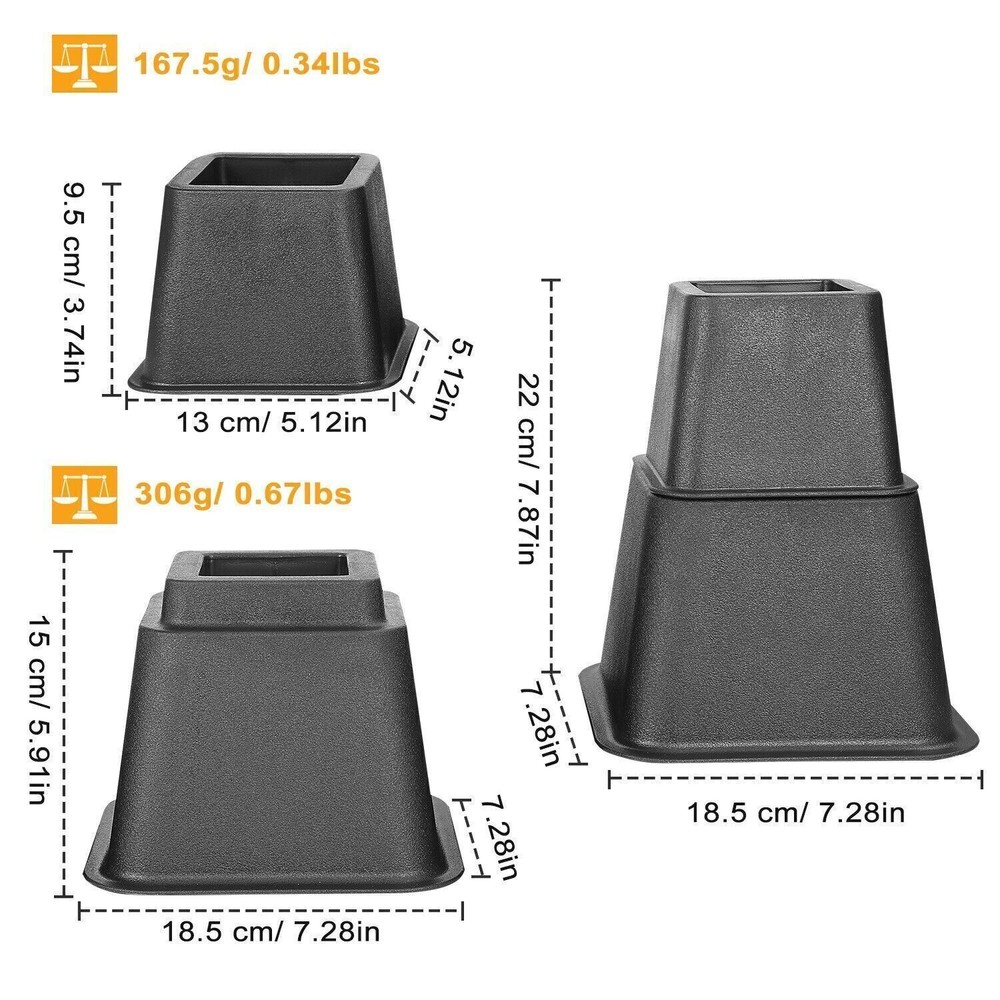 8Pcs Bedding Furniture Risers Adjustable Bed Sofa Chair Riser Stackable Lifter